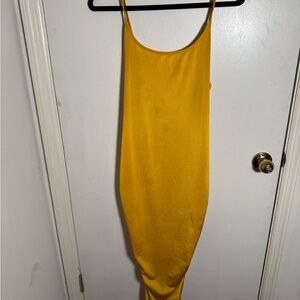 Yellow Backless Slip Dress with Spaghetti Straps